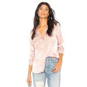 Superdown Revolve Carolina Pink Satin Long Sleeve Button Down Blouse‎ - Size S